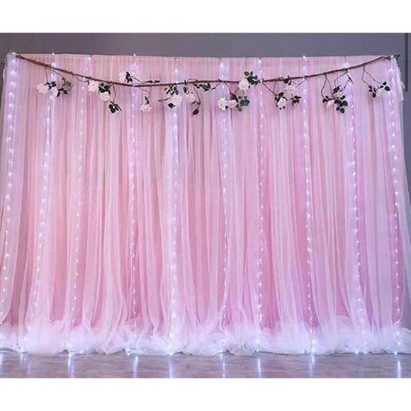 Other - Pink Tulle Satin Backdrop Background Curtains Sheer Party Wedding Decor 5x7 feet
